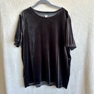 Old Navy Metallic Gray Pewter Short Sleeve Velvet Top Size XL